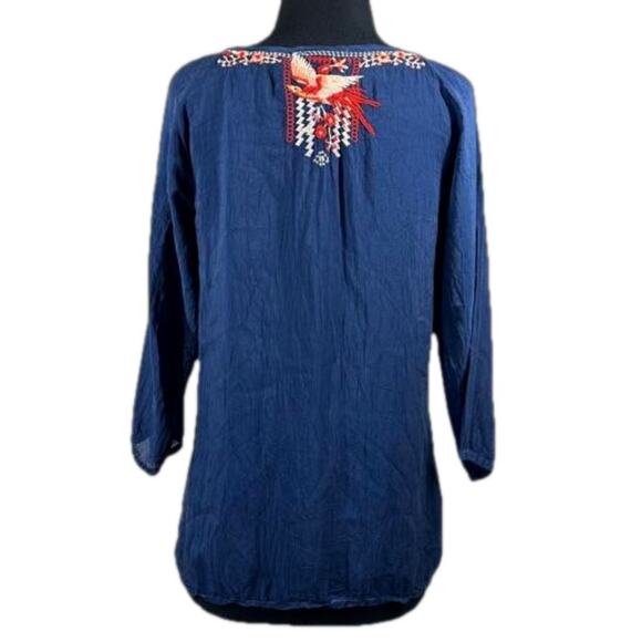 Johnny Was Embroidered Olivia Blouse Tunic Top 3/4 Sleeve Blue Floral Boho XS - Picture 2 of 14